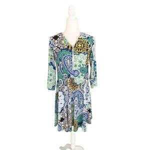 Retro Mod Joseph Ribkoff  Paisley Multicolor 3/4 Sleeve Zip-Front A-Line Dress 2